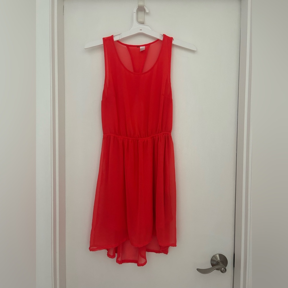 New York & Company bright coral sheer back dress